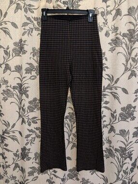 Unknown Brand - Brown Plaid Stretchy High Waisted Flared Pants - Size Small